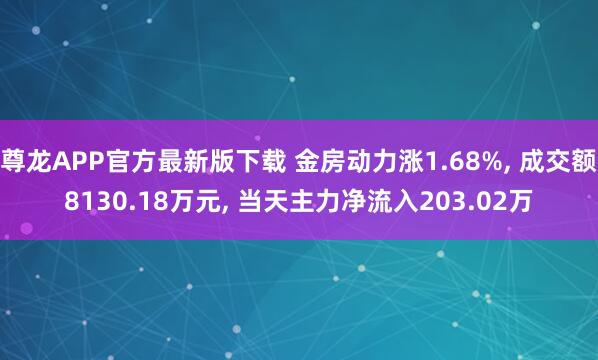 尊龙APP官方最新版下载 金房动力涨1.68%， 成交额8130.18万元， 当天主力净流入203.02万