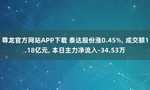 尊龙官方网站APP下载 泰达股份涨0.45%， 成交额1.18亿元， 本日主力净流入-34.53万