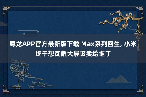 尊龙APP官方最新版下载 Max系列回生, 小米终于想瓦解大屏该卖给谁了