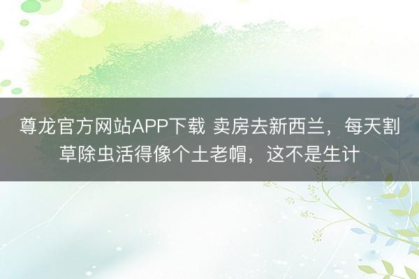 尊龙官方网站APP下载 卖房去新西兰，每天割草除虫活得像个土老帽，这不是生计