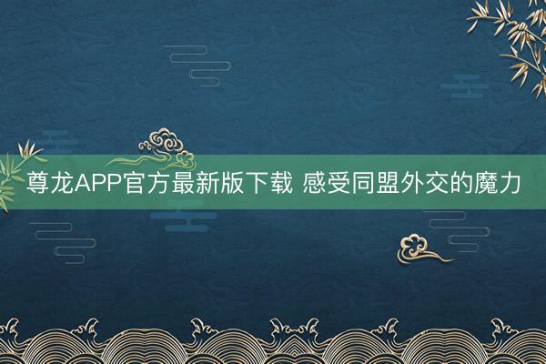 尊龙APP官方最新版下载 感受同盟外交的魔力