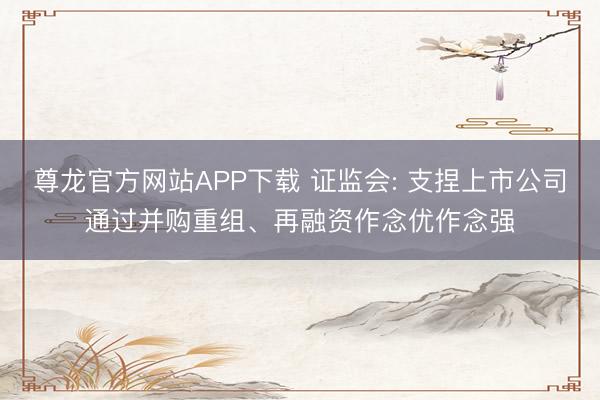 尊龙官方网站APP下载 证监会: 支捏上市公司通过并购重组、再融资作念优作念强