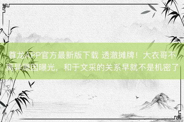 尊龙APP官方最新版下载 透澈摊牌！大衣哥不离异原因曝光，和于文采的关系早就不是机密了