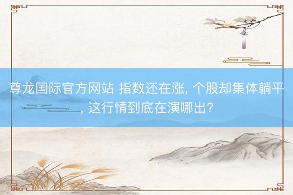尊龙国际官方网站 指数还在涨， 个股却集体躺平， 这行情到底在演哪出?