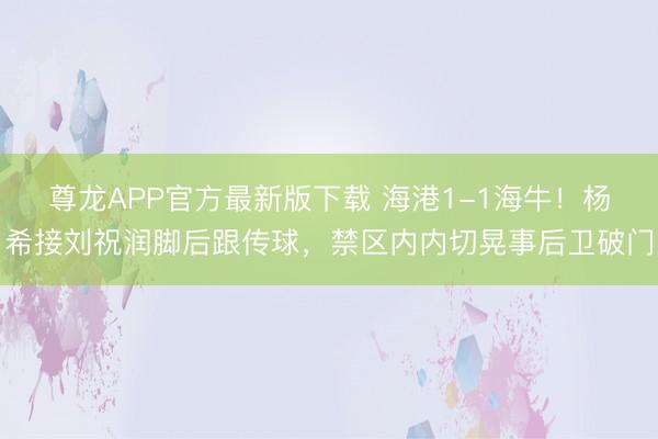 尊龙APP官方最新版下载 海港1-1海牛！杨希接刘祝润脚后跟传球，禁区内内切晃事后卫破门