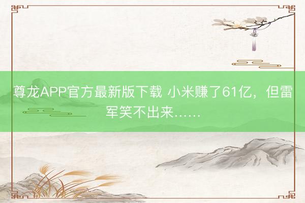 尊龙APP官方最新版下载 小米赚了61亿，但雷军笑不出来……