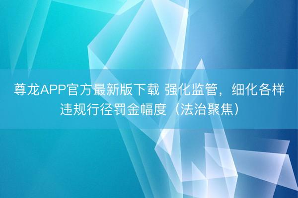 尊龙APP官方最新版下载 强化监管，细化各样违规行径罚金幅度（法治聚焦）