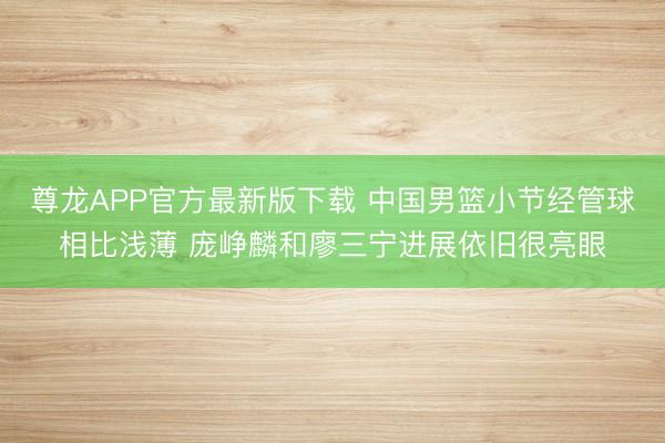 尊龙APP官方最新版下载 中国男篮小节经管球相比浅薄 庞峥麟和廖三宁进展依旧很亮眼