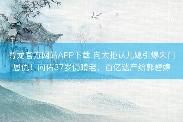 尊龙官方网站APP下载 向太拒认儿媳引爆朱门恩仇！向佑37岁仍啃老，百亿遗产给郭碧婷