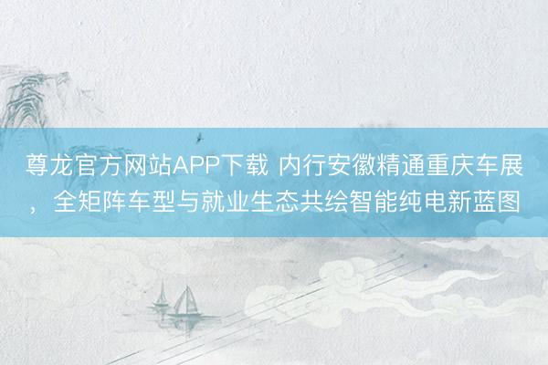 尊龙官方网站APP下载 内行安徽精通重庆车展，全矩阵车型与就业生态共绘智能纯电新蓝图