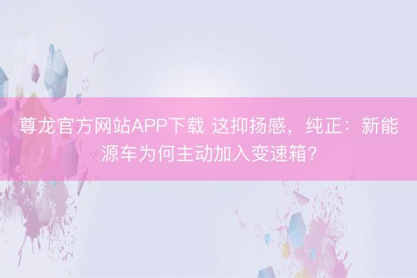 尊龙官方网站APP下载 这抑扬感，纯正：新能源车为何主动加入变速箱?
