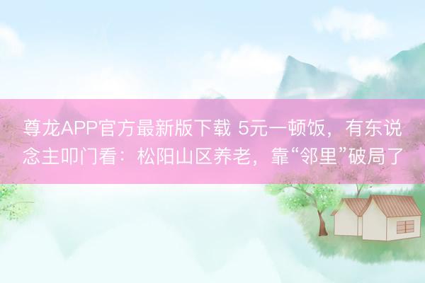 尊龙APP官方最新版下载 5元一顿饭，有东说念主叩门看：松阳山区养老，靠“邻里”破局了